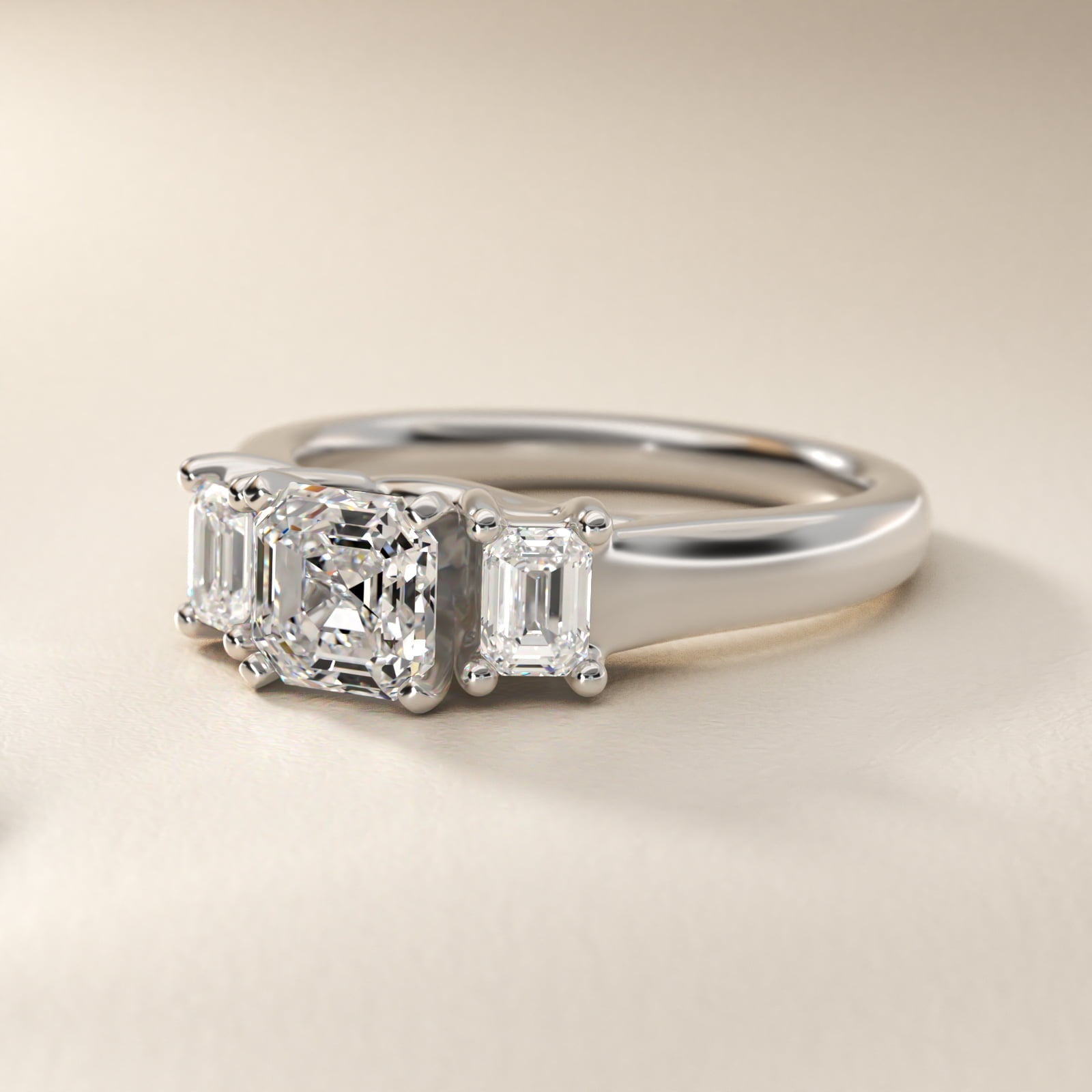 Three-Stone Emerald-Cut Diamond Engagement Ring in Platinum (1/3 ct tw.) By Zac Zac Posen - Asscher Center
