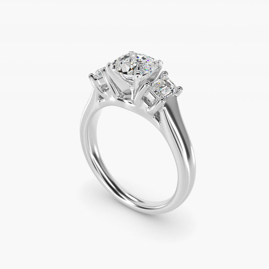 Three-Stone Emerald-Cut Diamond Engagement Ring in 14k White Gold (1/3 ct tw.) By Zac Zac Posen - Cushion Center