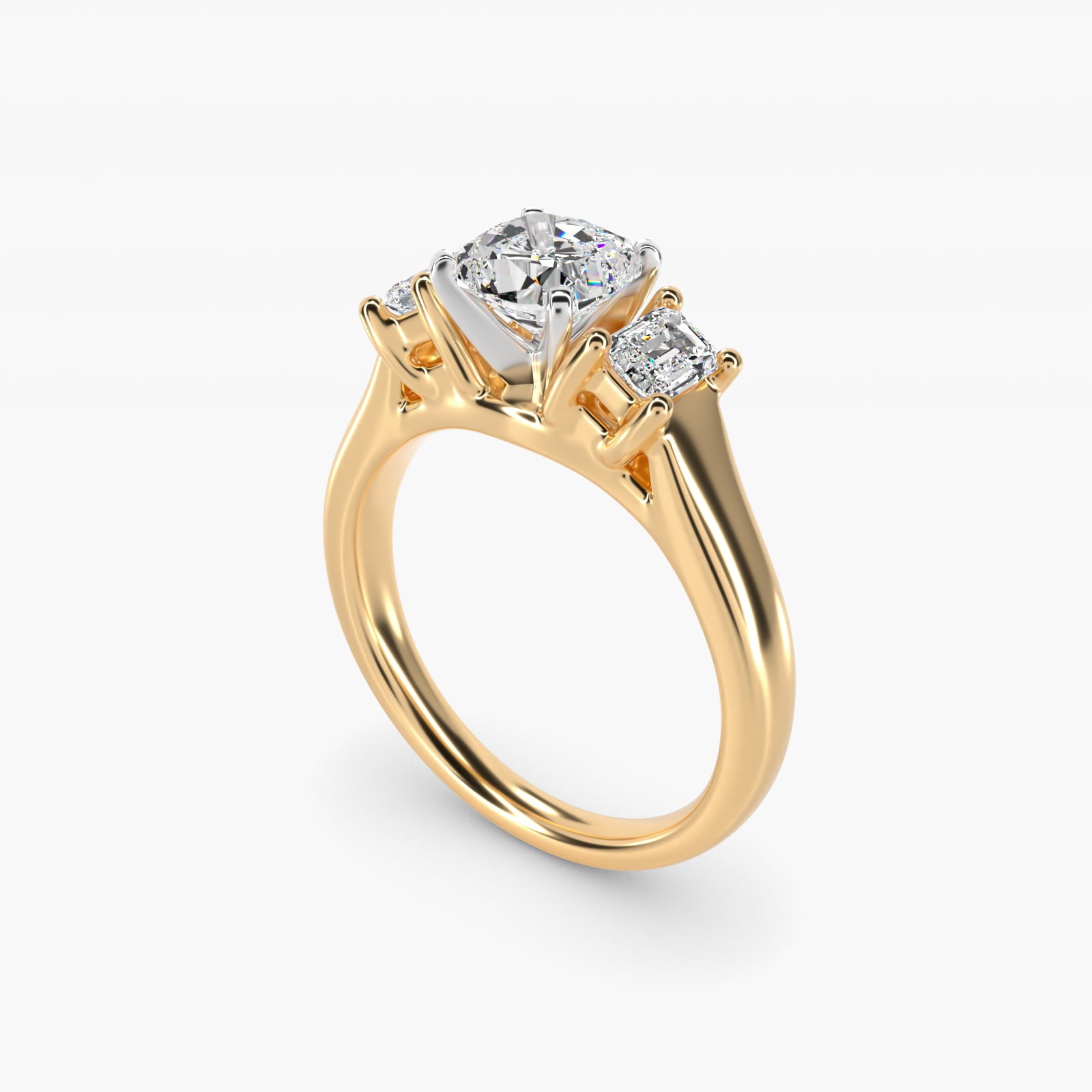 Three-Stone Emerald-Cut Diamond Engagement Ring in 14K Yellow Gold (1/3 ct tw.) By Zac Zac Posen - Cushion Center