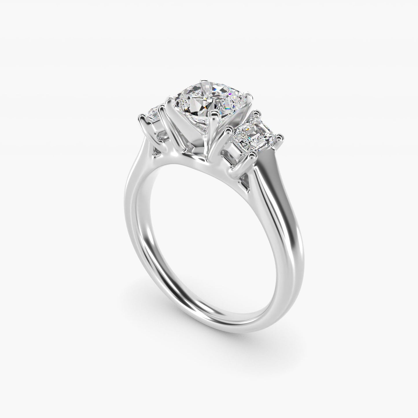 Three-Stone Emerald-Cut Diamond Engagement Ring in Platinum (1/3 ct tw.) By Zac Zac Posen - Cushion Center