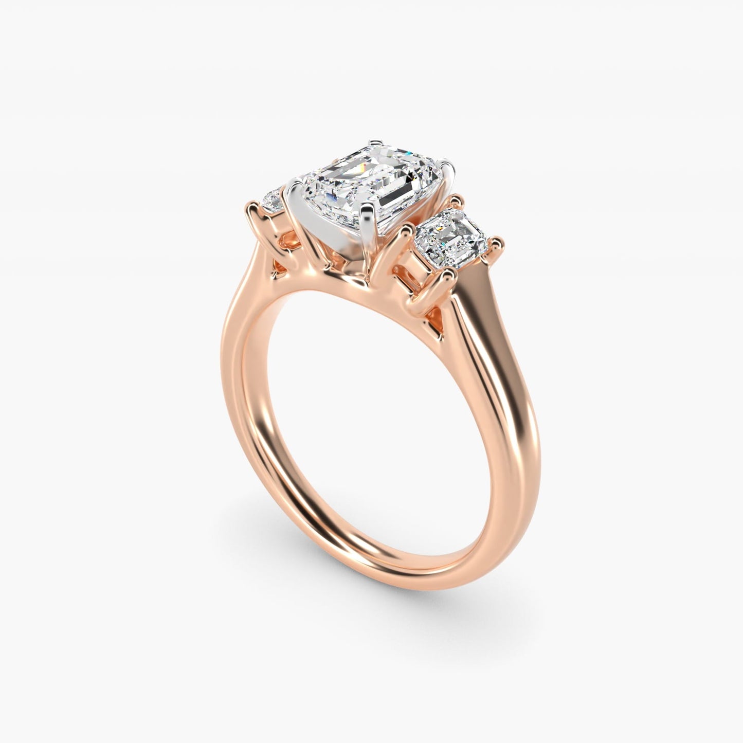 Three-Stone Emerald-Cut Diamond Engagement Ring in 18k Rose Gold (1/3 ct tw.) By Zac Zac Posen - Emerald Center