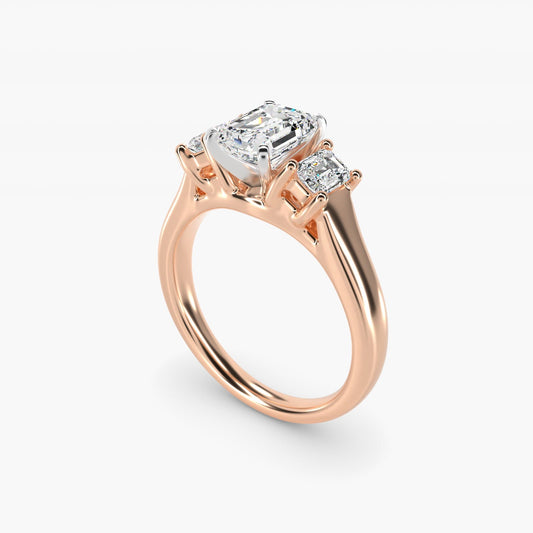 Three-Stone Emerald-Cut Diamond Engagement Ring in 18k Rose Gold (1/3 ct tw.) By Zac Zac Posen - Emerald Center