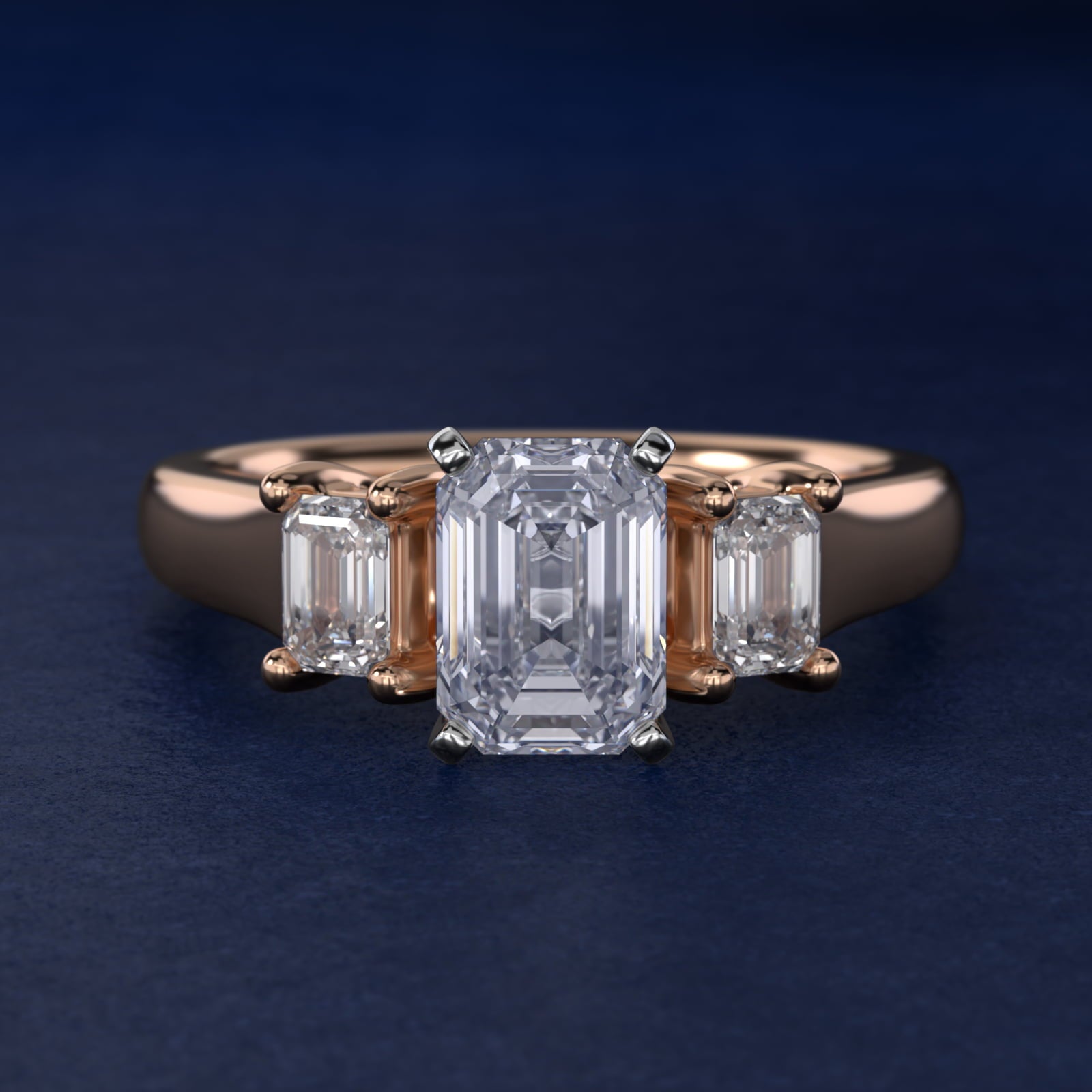 Three-Stone Emerald-Cut Diamond Engagement Ring in 14k Rose Gold (1/3 ct tw.) By Zac Zac Posen - Emerald Center