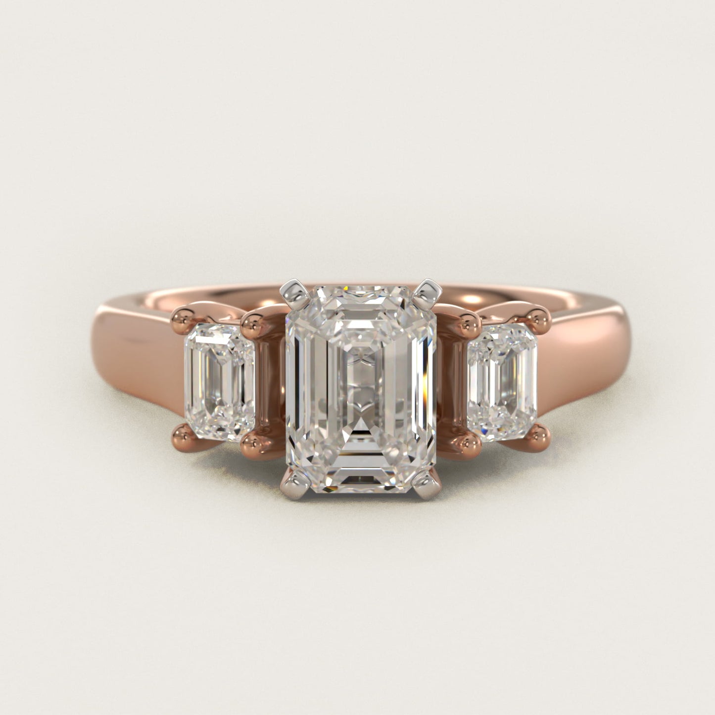 Three-Stone Emerald-Cut Diamond Engagement Ring in 14k Rose Gold (1/3 ct tw.) By Zac Zac Posen - Emerald Center