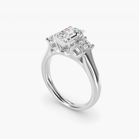 Three-Stone Emerald-Cut Diamond Engagement Ring in 14k White Gold (1/3 ct tw.) By Zac Zac Posen - Emerald Center