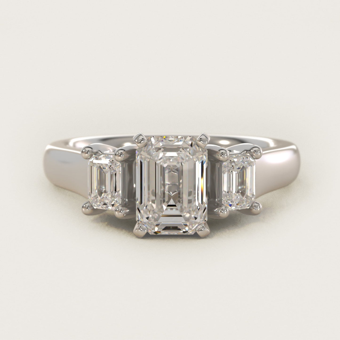 Three-Stone Emerald-Cut Diamond Engagement Ring in 14k White Gold (1/3 ct tw.) By Zac Zac Posen - Emerald Center