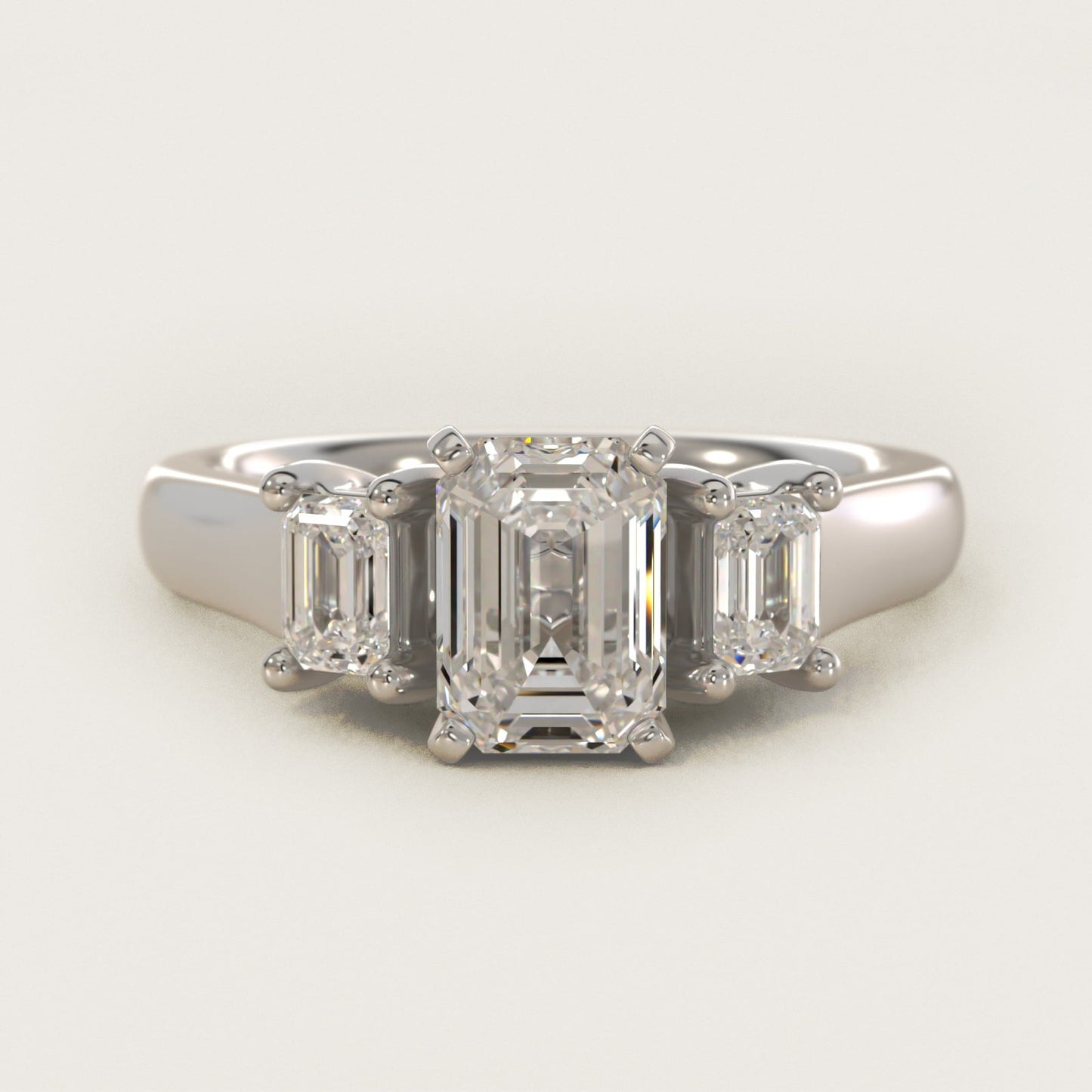 Three-Stone Emerald-Cut Diamond Engagement Ring in 18k White Gold (1/3 ct tw.) By Zac Zac Posen - Emerald Center
