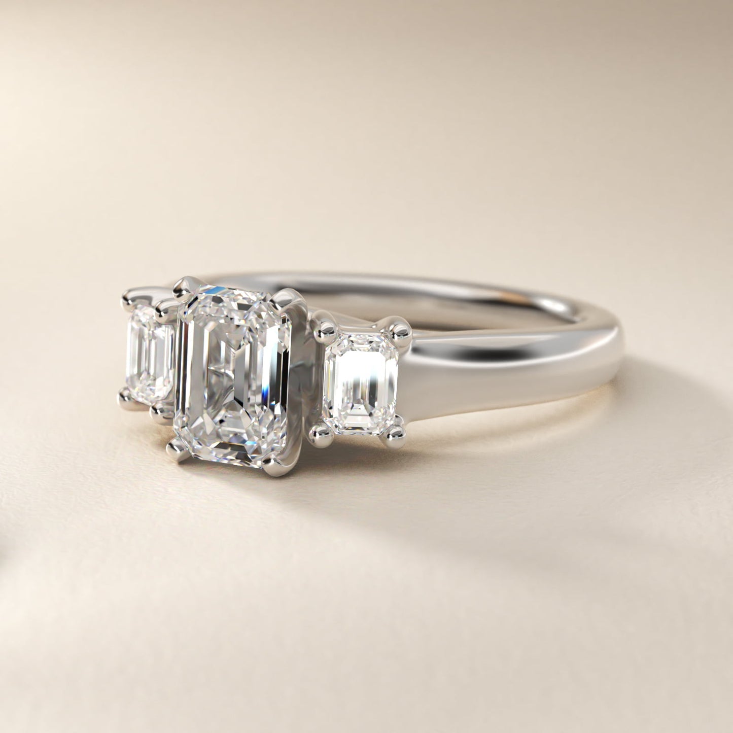 Three-Stone Emerald-Cut Diamond Engagement Ring in 14k White Gold (1/3 ct tw.) By Zac Zac Posen - Emerald Center