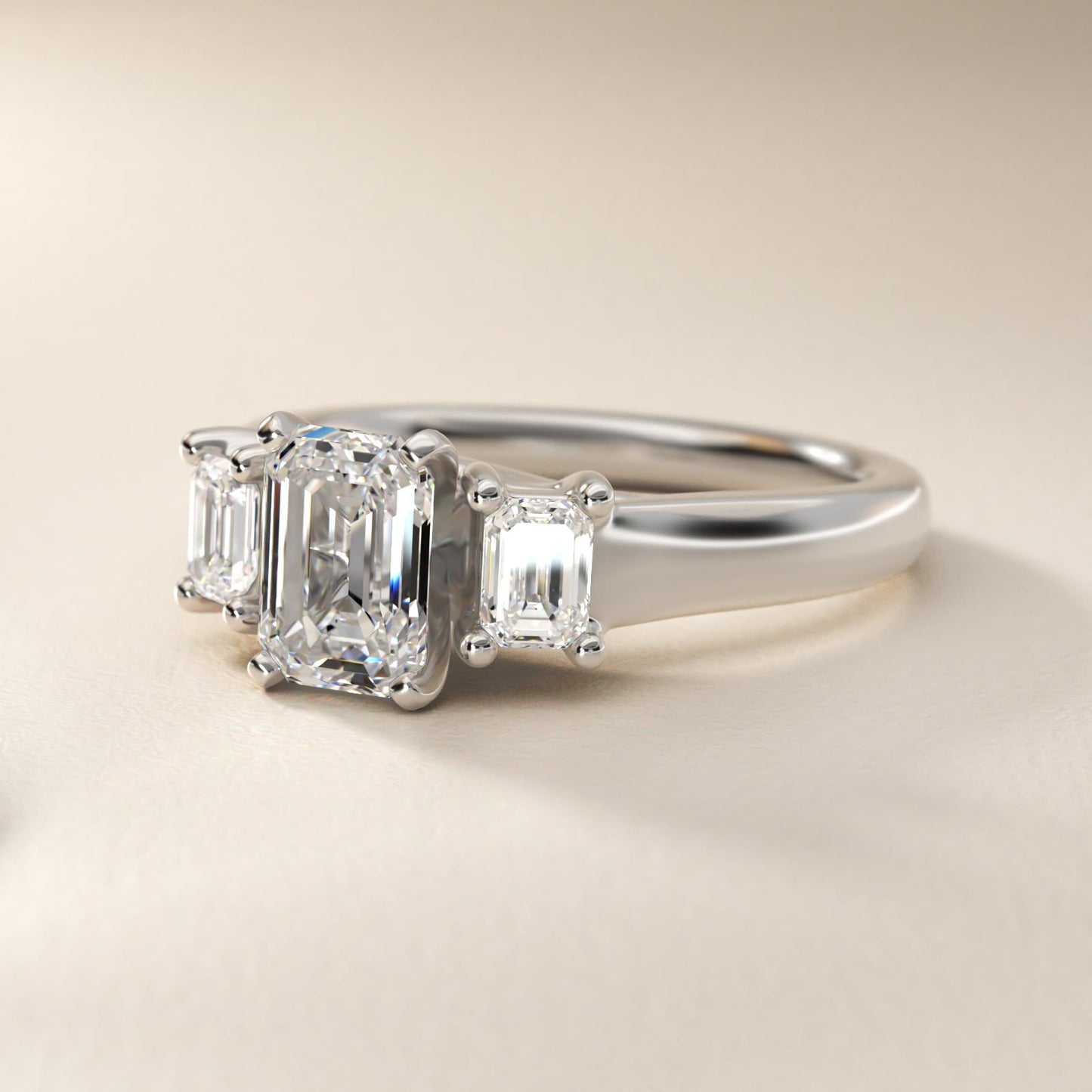 Three-Stone Emerald-Cut Diamond Engagement Ring in 18k White Gold (1/3 ct tw.) By Zac Zac Posen - Emerald Center