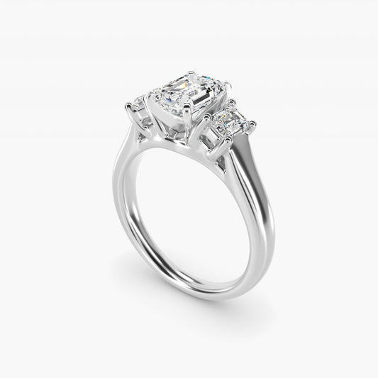 Three-Stone Emerald-Cut Diamond Engagement Ring in Platinum (1/3 ct tw.) By Zac Zac Posen - Emerald Center
