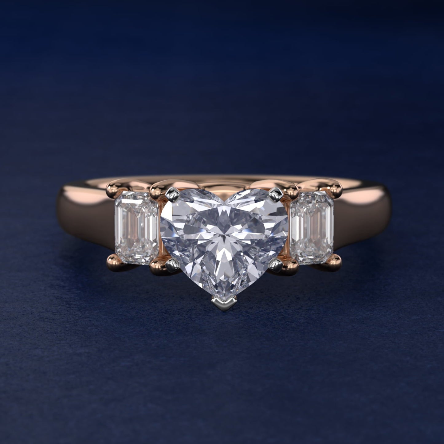 Three-Stone Emerald-Cut Diamond Engagement Ring in 18k Rose Gold (1/3 ct tw.) By Zac Zac Posen - Heart Center