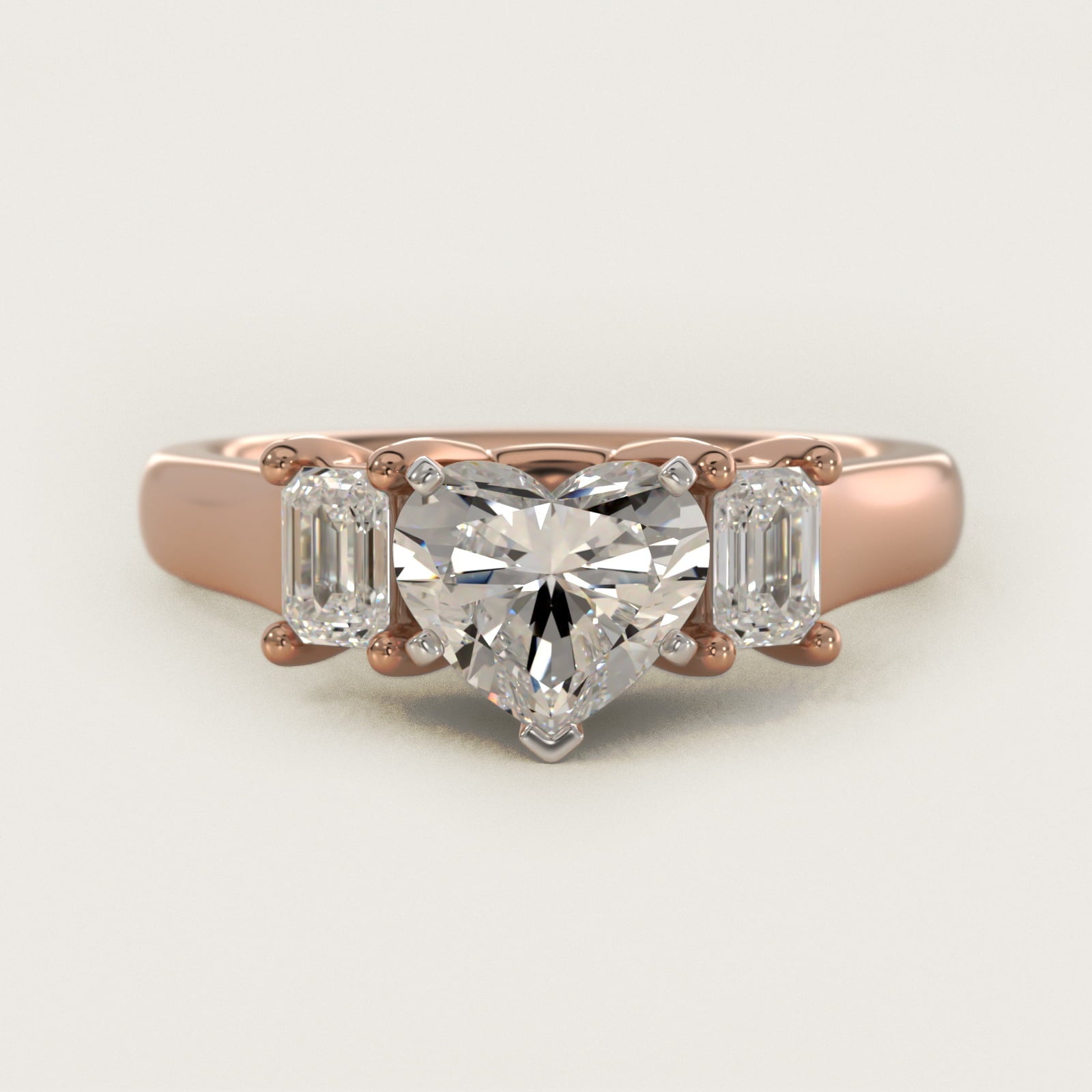 Three-Stone Emerald-Cut Diamond Engagement Ring in 18k Rose Gold (1/3 ct tw.) By Zac Zac Posen - Heart Center