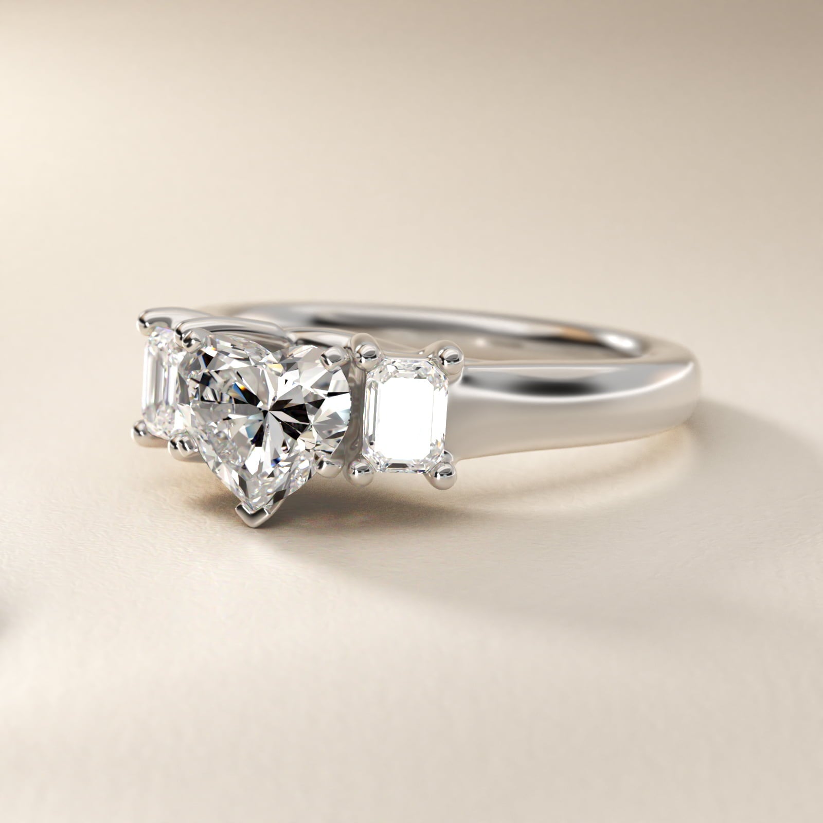 Three-Stone Emerald-Cut Diamond Engagement Ring in 14k White Gold (1/3 ct tw.) By Zac Zac Posen - Heart Center