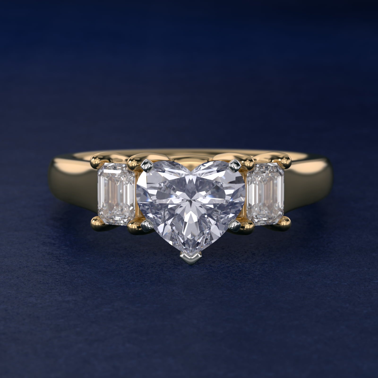 Three-Stone Emerald-Cut Diamond Engagement Ring in 14K Yellow Gold (1/3 ct tw.) By Zac Zac Posen - Heart Center