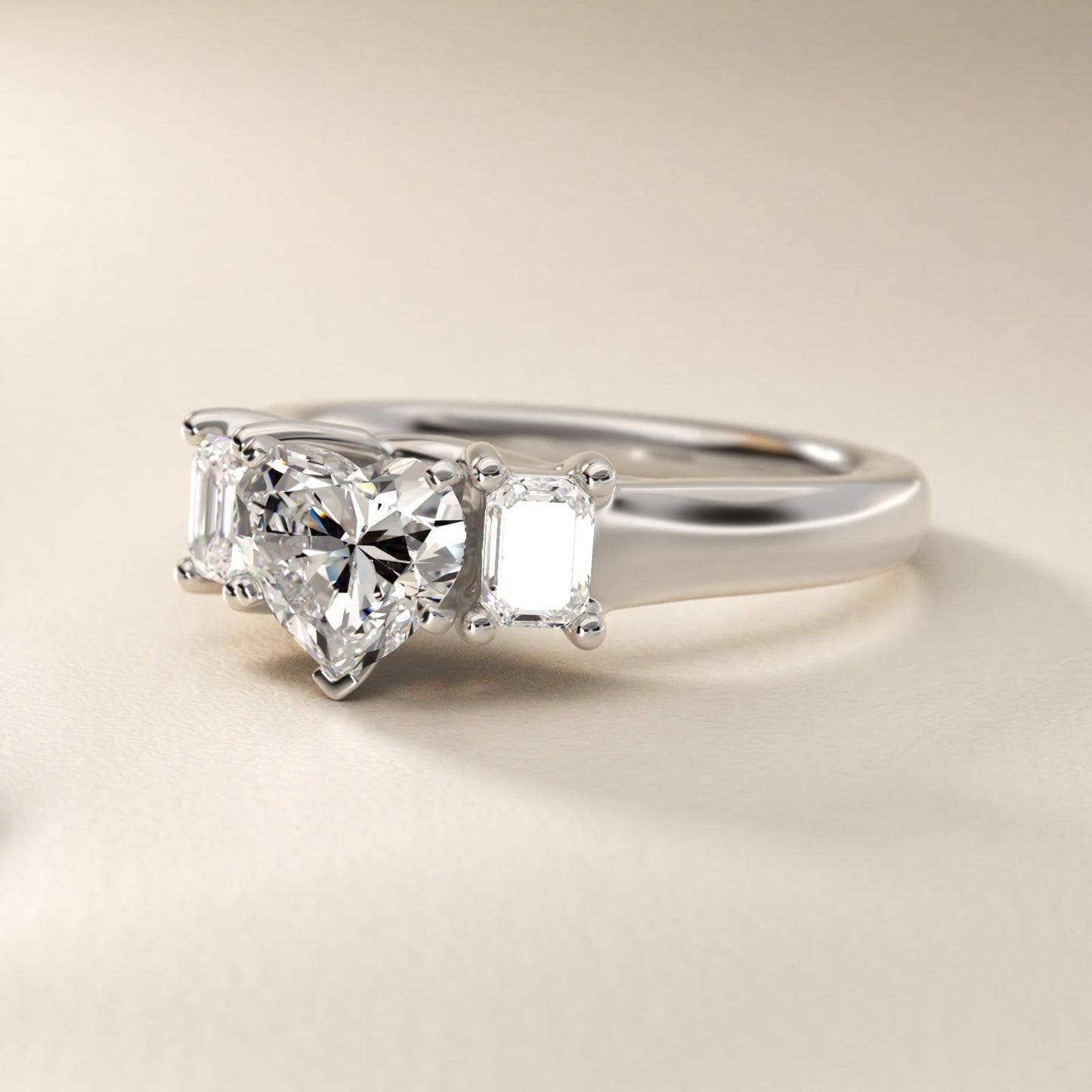 Three-Stone Emerald-Cut Diamond Engagement Ring in Platinum (1/3 ct tw.) By Zac Zac Posen - Heart Center