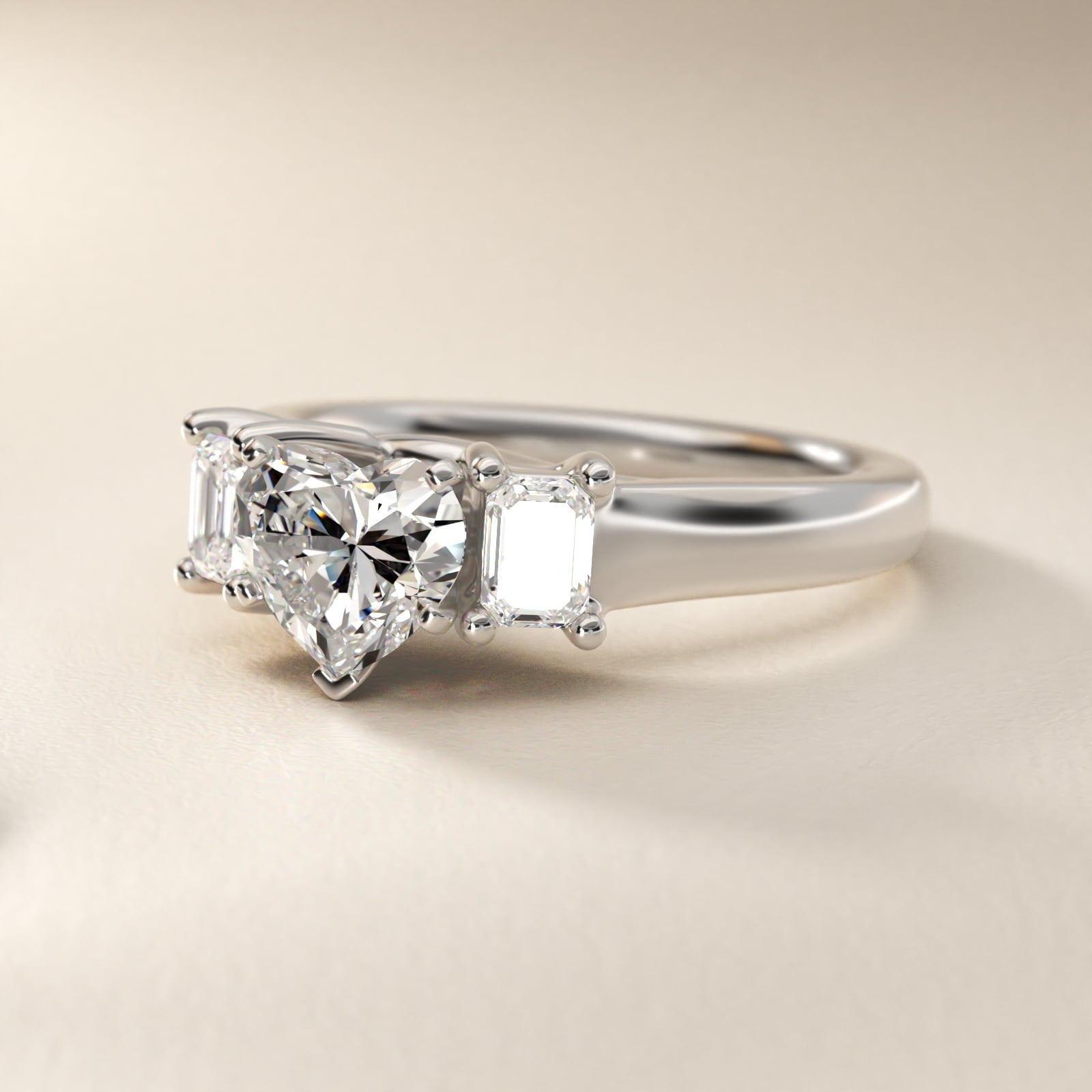Three-Stone Emerald-Cut Diamond Engagement Ring in Platinum (1/3 ct tw.) By Zac Zac Posen - Heart Center