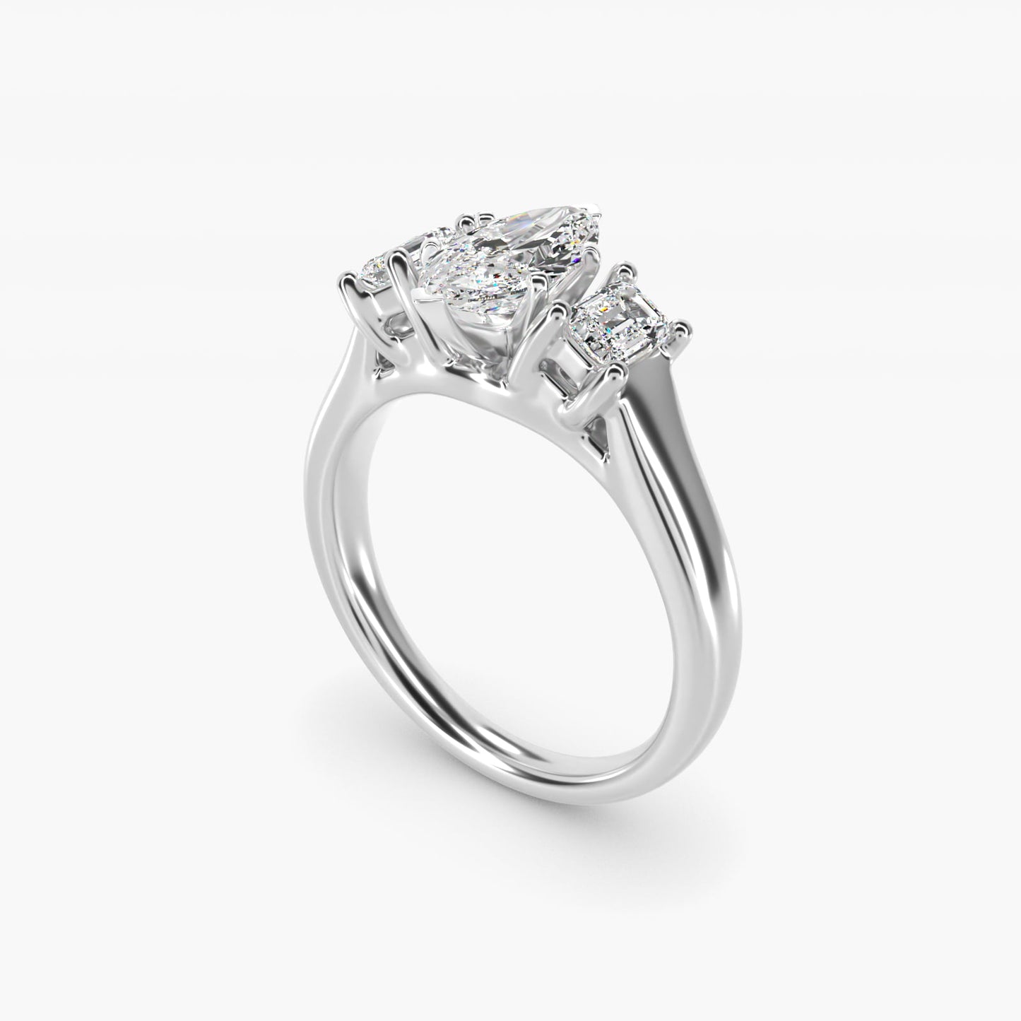 Three-Stone Emerald-Cut Diamond Engagement Ring in 14k White Gold (1/3 ct tw.) By Zac Zac Posen - Marquise Center