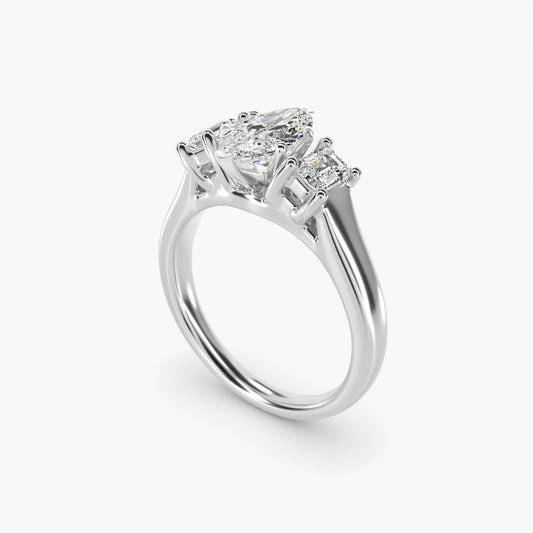 Three-Stone Emerald-Cut Diamond Engagement Ring in 14k White Gold (1/3 ct tw.) By Zac Zac Posen - Marquise Center