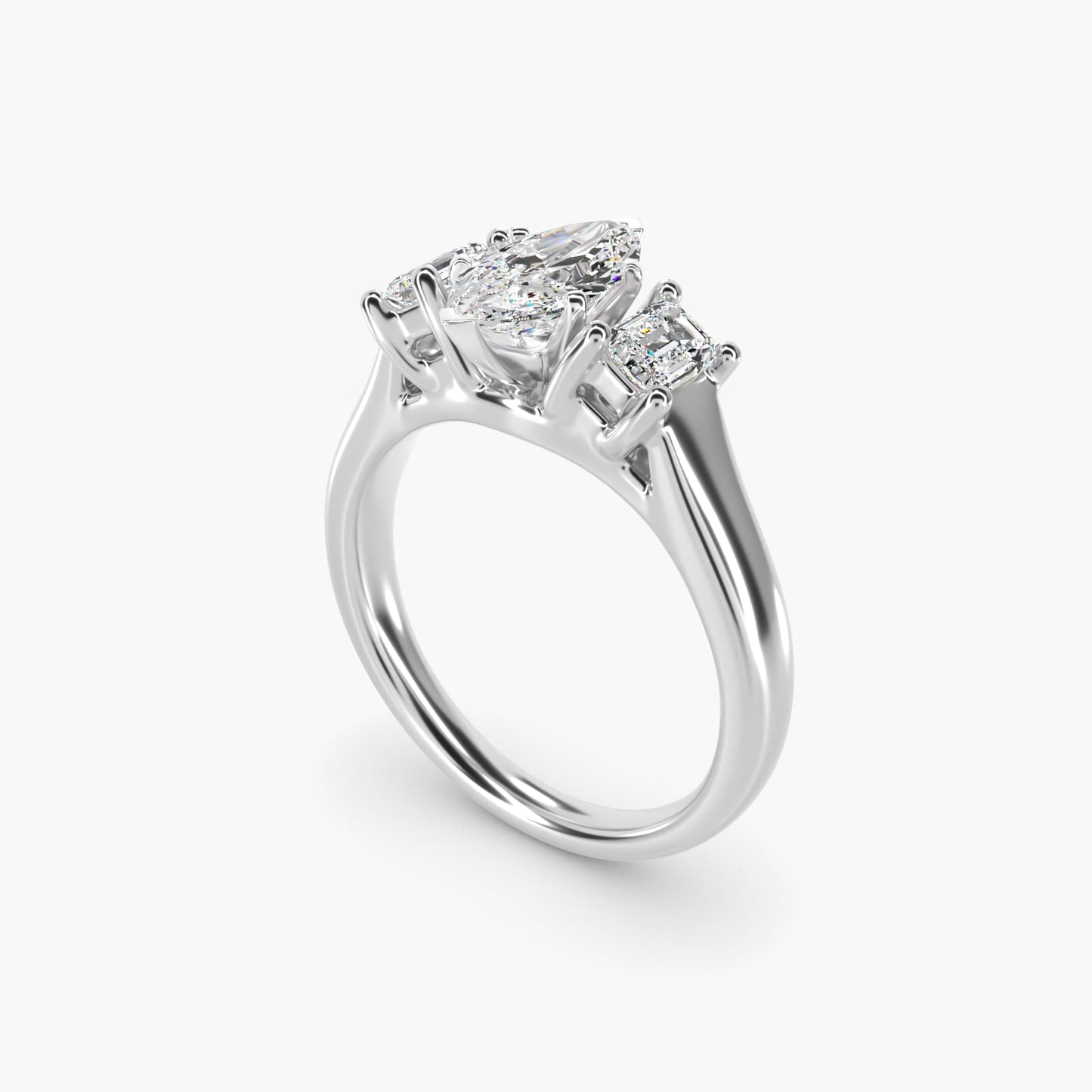 Three-Stone Emerald-Cut Diamond Engagement Ring in 18k White Gold (1/3 ct tw.) By Zac Zac Posen - Marquise Center