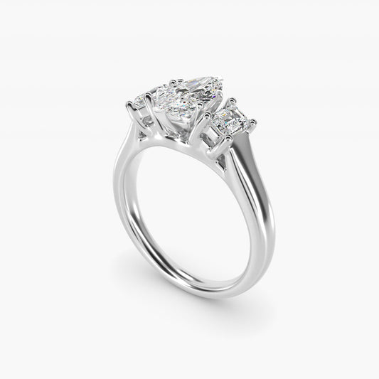 Three-Stone Emerald-Cut Diamond Engagement Ring in 18k White Gold (1/3 ct tw.) By Zac Zac Posen - Marquise Center