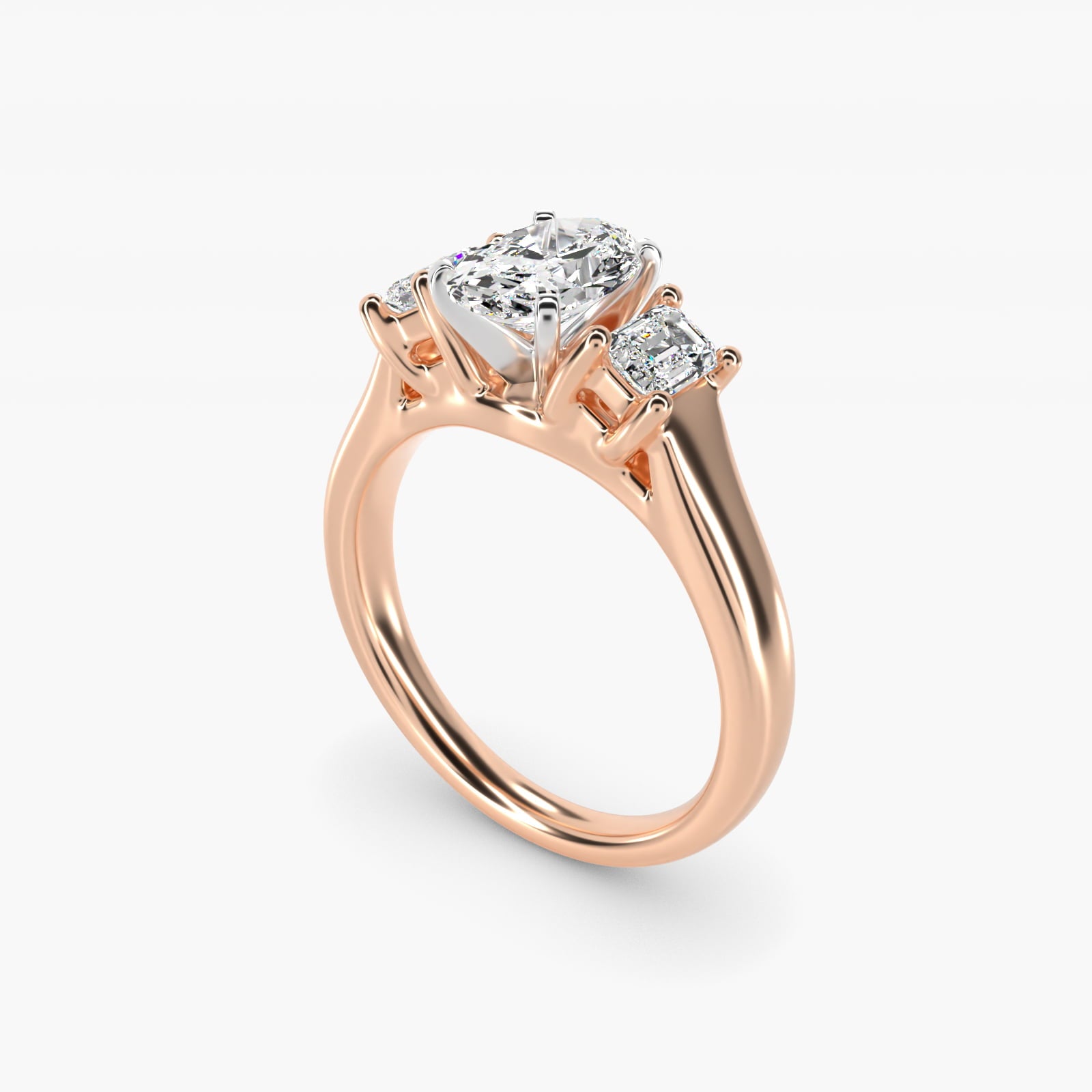 Three-Stone Emerald-Cut Diamond Engagement Ring in 14k Rose Gold (1/3 ct tw.) By Zac Zac Posen - Oval Center