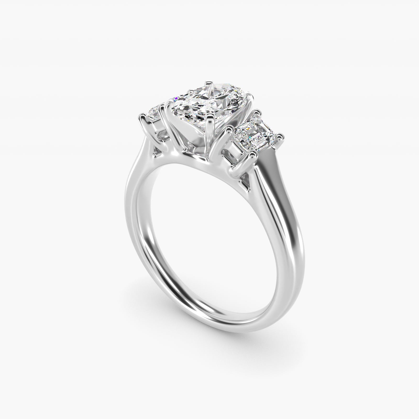 Three-Stone Emerald-Cut Diamond Engagement Ring in 14k White Gold (1/3 ct tw.) By Zac Zac Posen - Oval Center