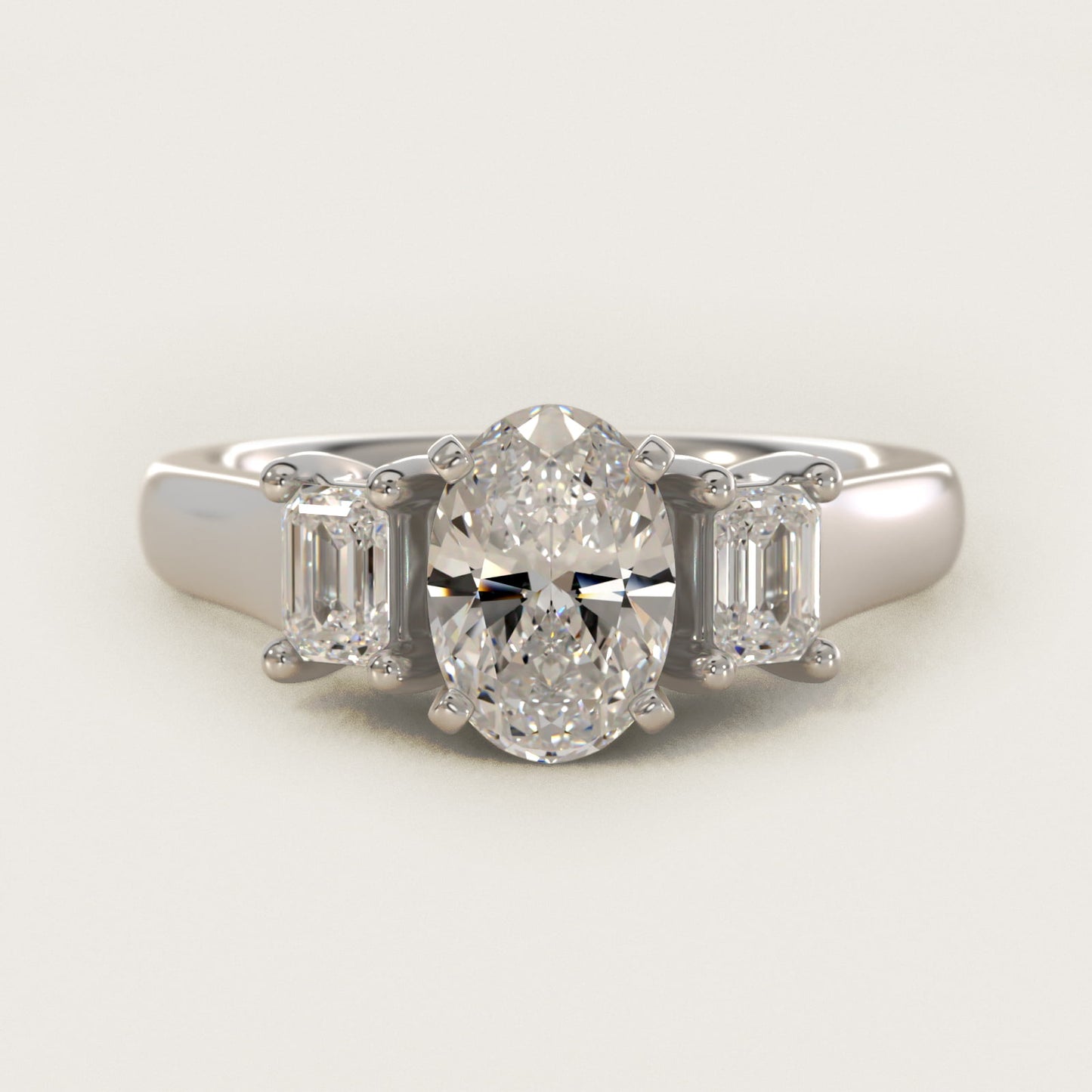 Three-Stone Emerald-Cut Diamond Engagement Ring in 14k White Gold (1/3 ct tw.) By Zac Zac Posen - Oval Center