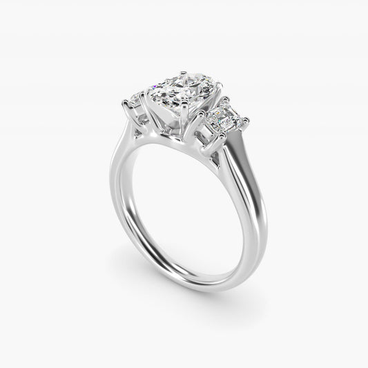 Three-Stone Emerald-Cut Diamond Engagement Ring in Platinum (1/3 ct tw.) By Zac Zac Posen - Oval Center