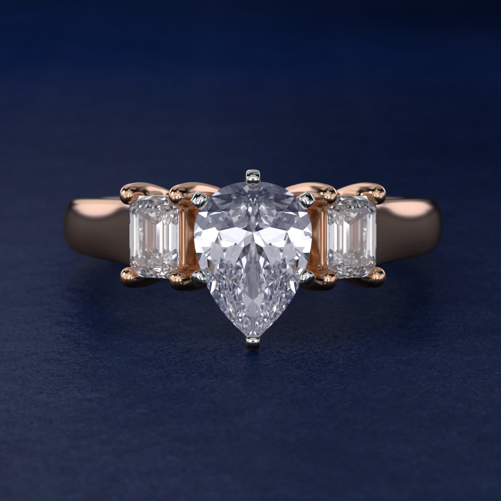 Three-Stone Emerald-Cut Diamond Engagement Ring in 14k Rose Gold (1/3 ct tw.) By Zac Zac Posen - Pear Center
