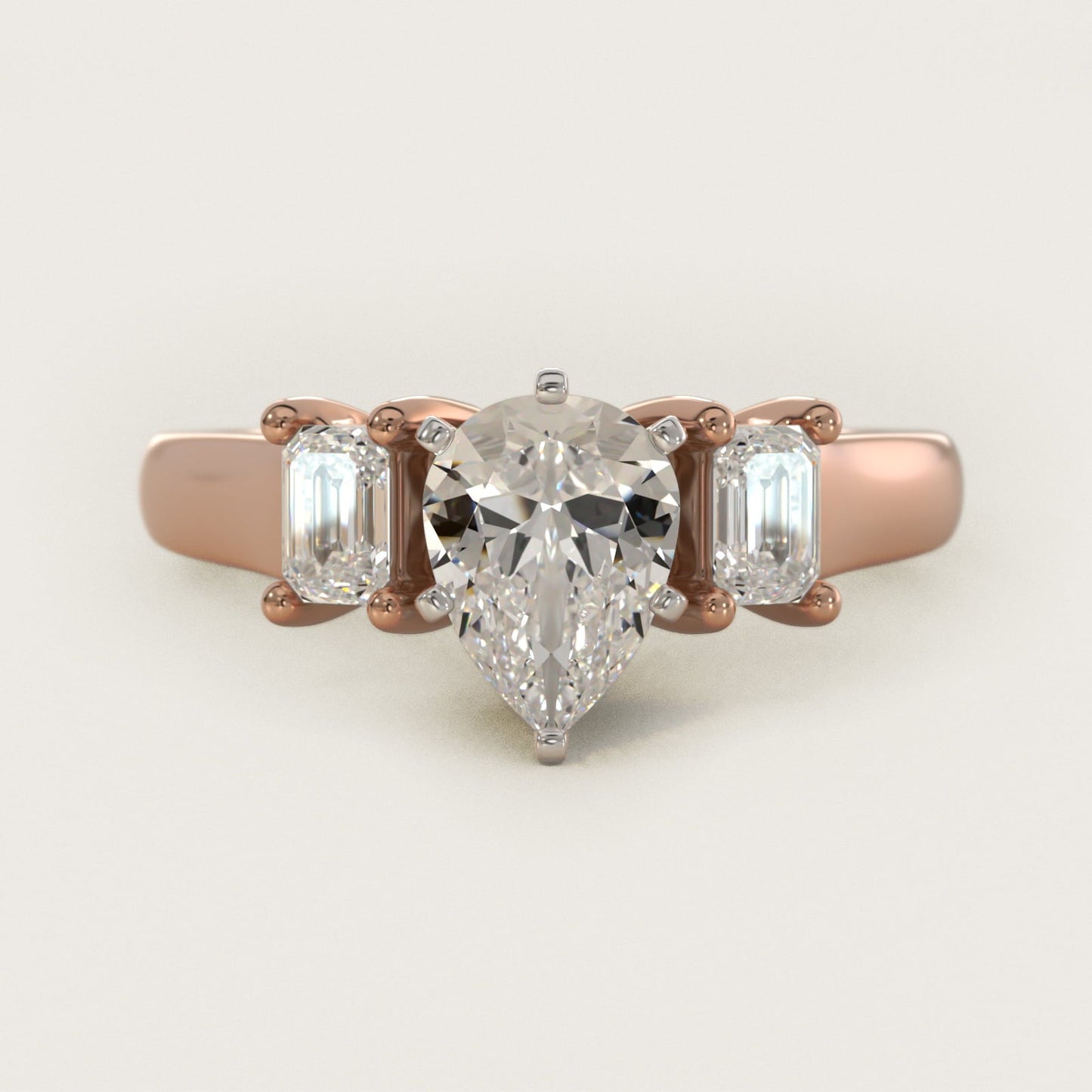 Three-Stone Emerald-Cut Diamond Engagement Ring in 18k Rose Gold (1/3 ct tw.) By Zac Zac Posen - Pear Center