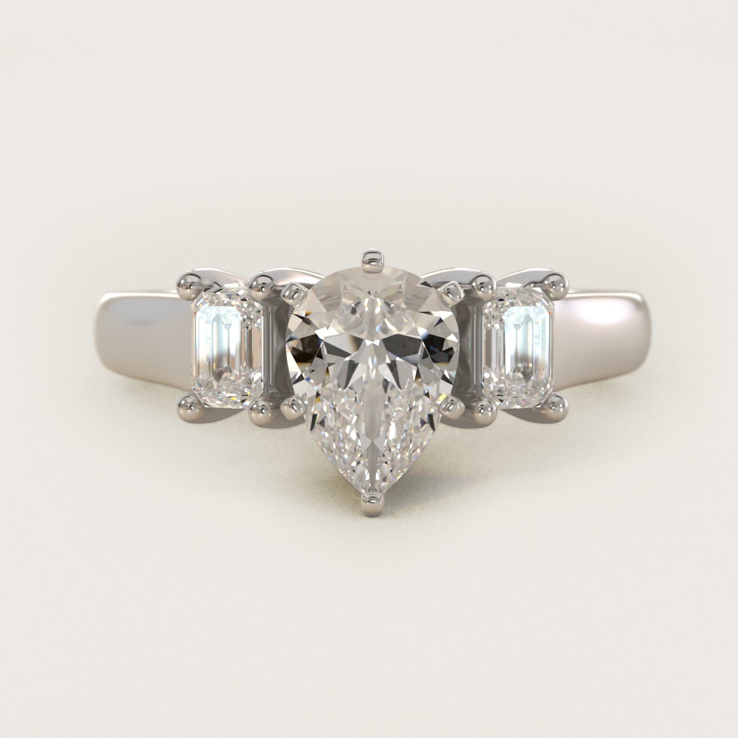 Three-Stone Emerald-Cut Diamond Engagement Ring in 14k White Gold (1/3 ct tw.) By Zac Zac Posen - Pear Center