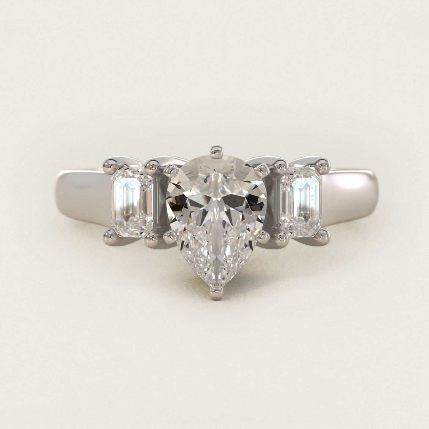 Three-Stone Emerald-Cut Diamond Engagement Ring in 18k White Gold (1/3 ct tw.) By Zac Zac Posen - Pear Center