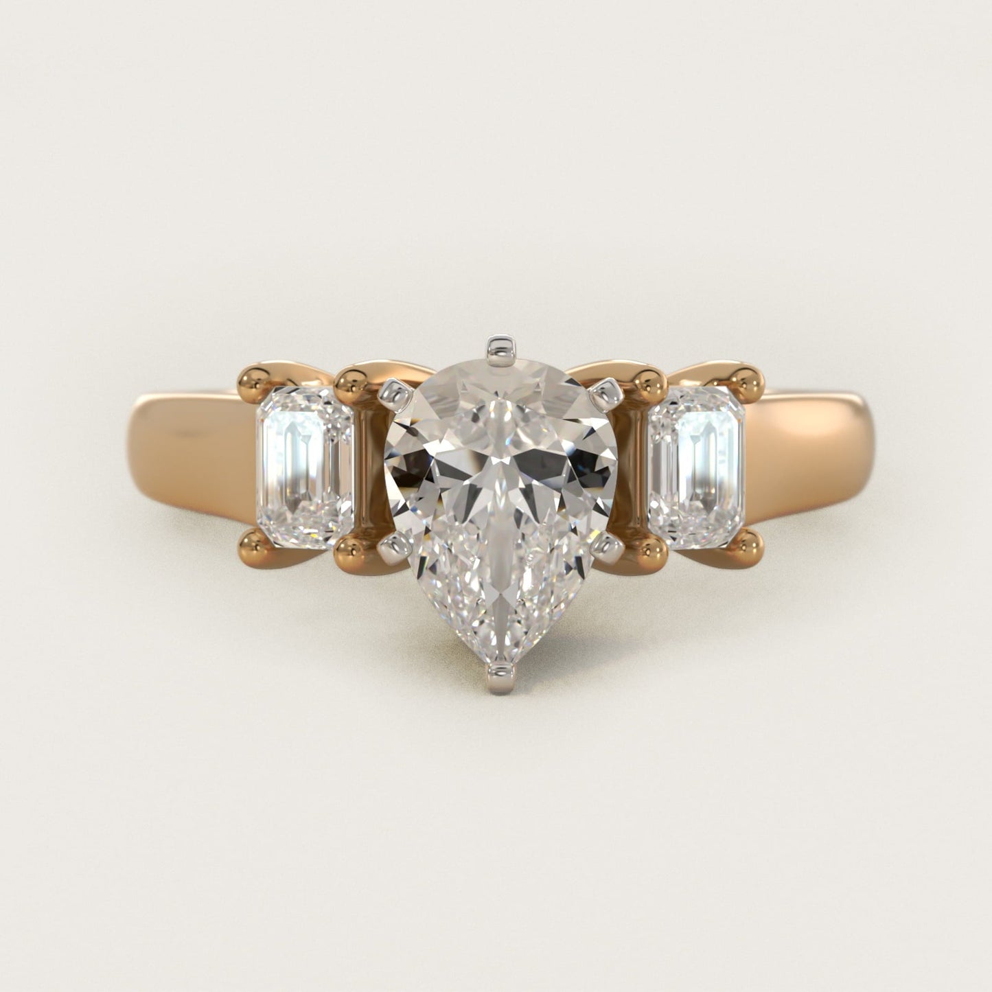 Three-Stone Emerald-Cut Diamond Engagement Ring in 18k Yellow Gold (1/3 ct tw.) By Zac Zac Posen - Pear Center