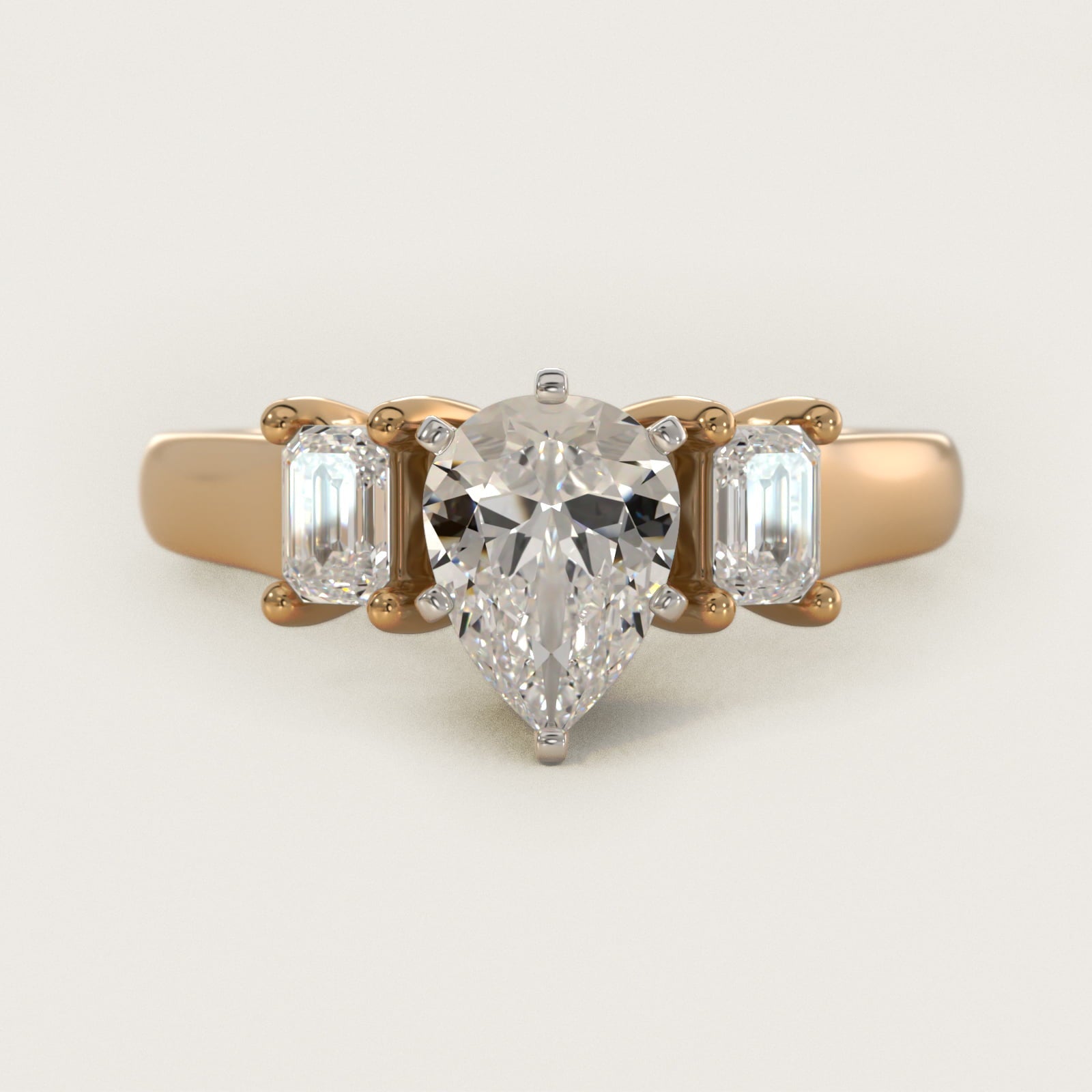 Three-Stone Emerald-Cut Diamond Engagement Ring in 18k Yellow Gold (1/3 ct tw.) By Zac Zac Posen - Pear Center
