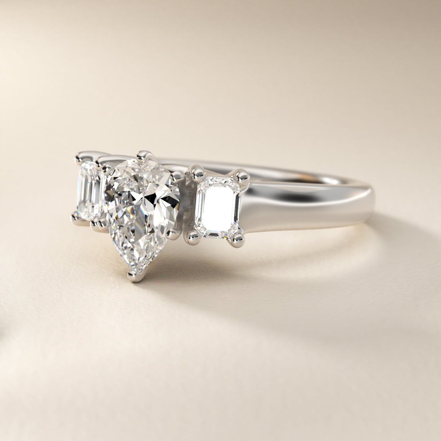 Three-Stone Emerald-Cut Diamond Engagement Ring in Platinum (1/3 ct tw.) By Zac Zac Posen - Pear Center