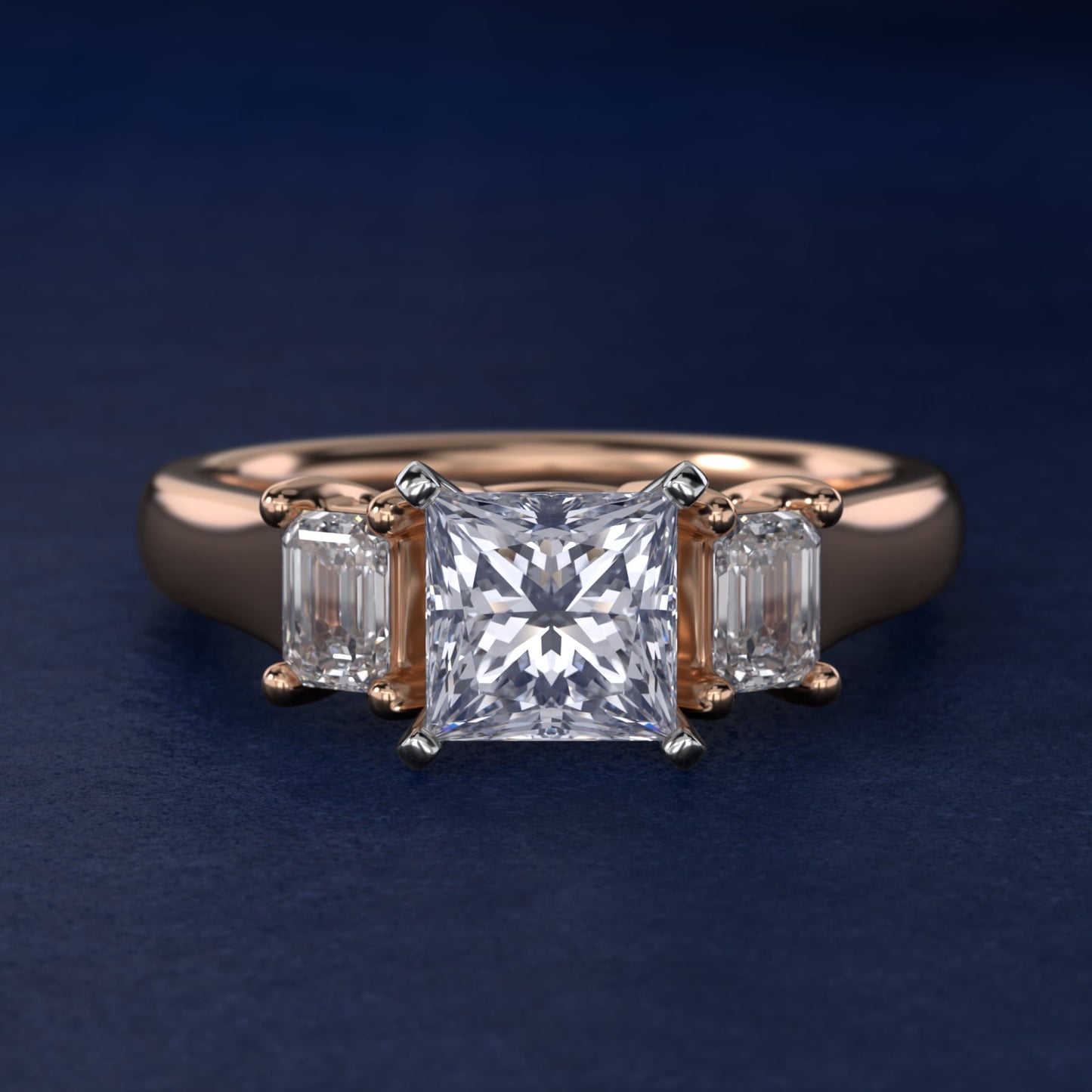 Three-Stone Emerald-Cut Diamond Engagement Ring in 14k Rose Gold (1/3 ct tw.) By Zac Zac Posen - Princess Center