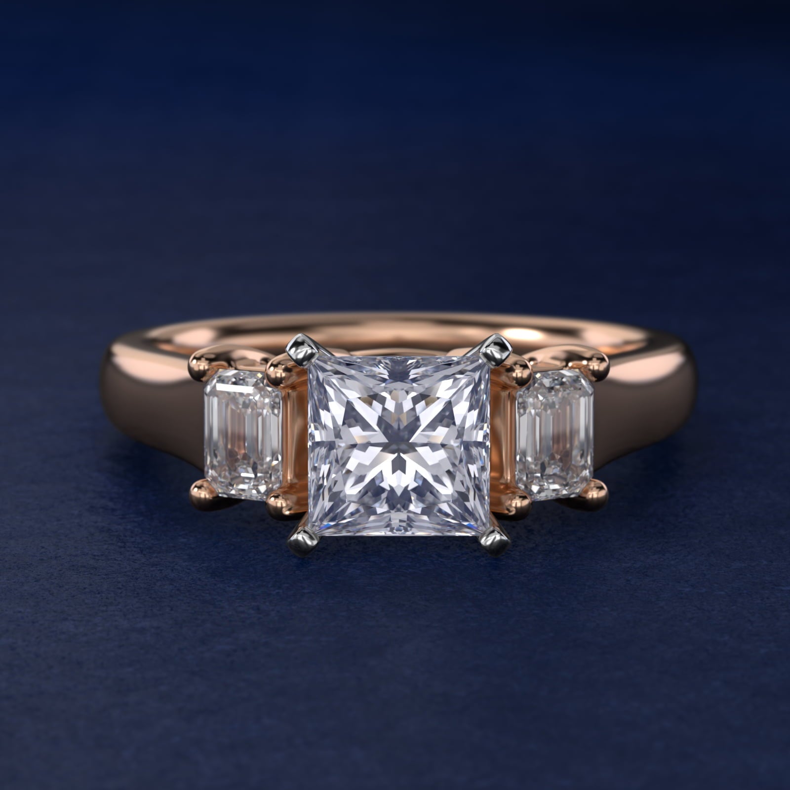 Three-Stone Emerald-Cut Diamond Engagement Ring in 14k Rose Gold (1/3 ct tw.) By Zac Zac Posen - Princess Center