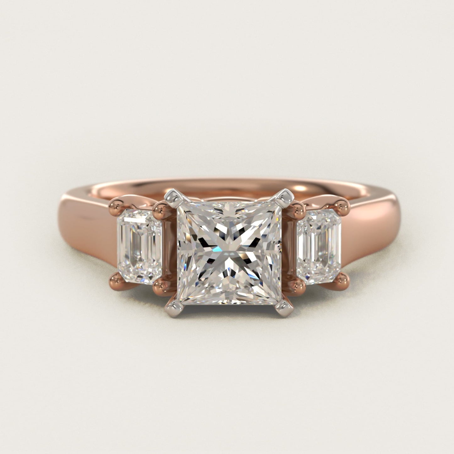 Three-Stone Emerald-Cut Diamond Engagement Ring in 18k Rose Gold (1/3 ct tw.) By Zac Zac Posen - Princess Center