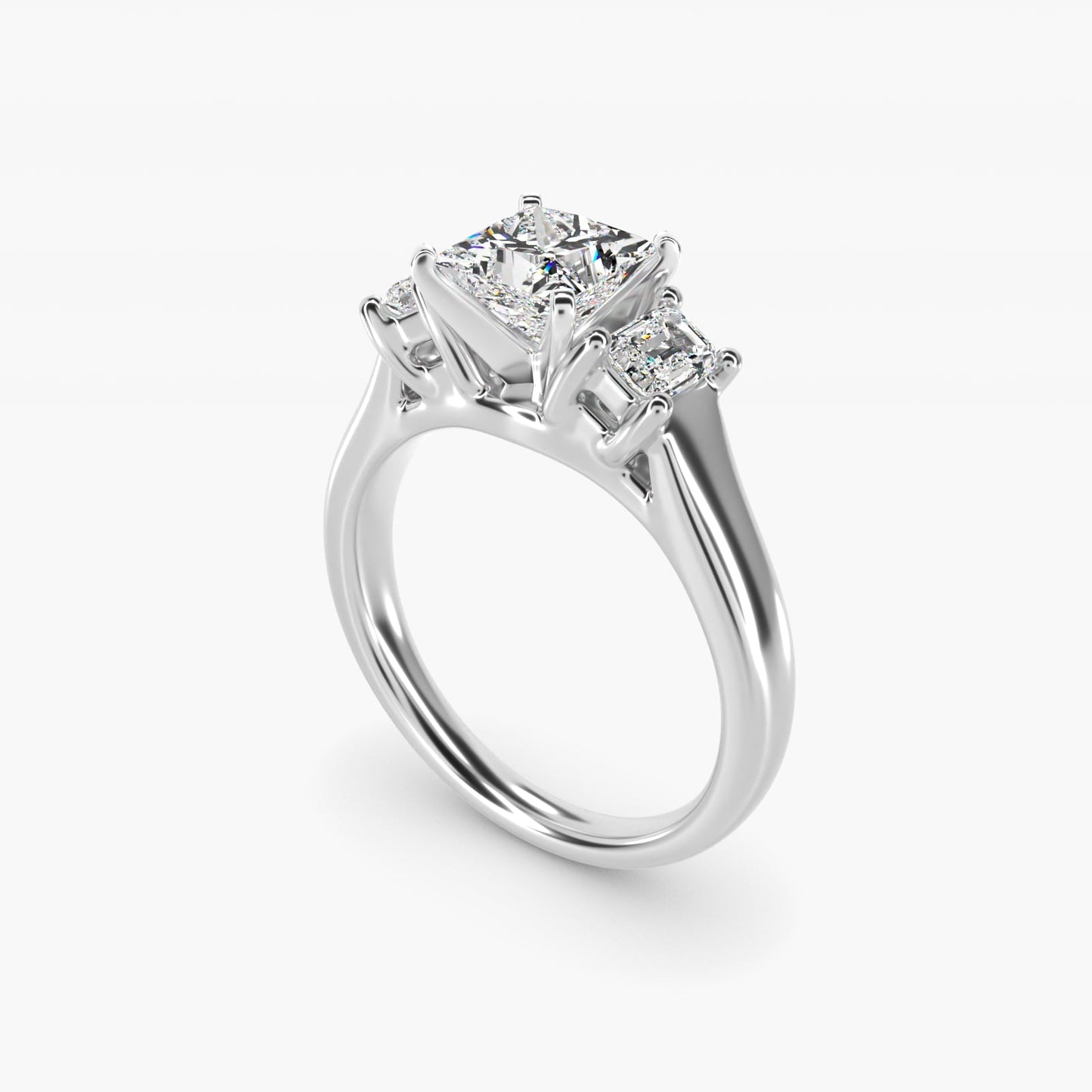Three-Stone Emerald-Cut Diamond Engagement Ring in 18k White Gold (1/3 ct tw.) By Zac Zac Posen - Princess Center