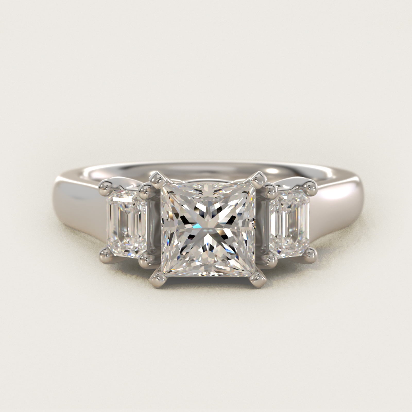 Three-Stone Emerald-Cut Diamond Engagement Ring in 14k White Gold (1/3 ct tw.) By Zac Zac Posen - Princess Center