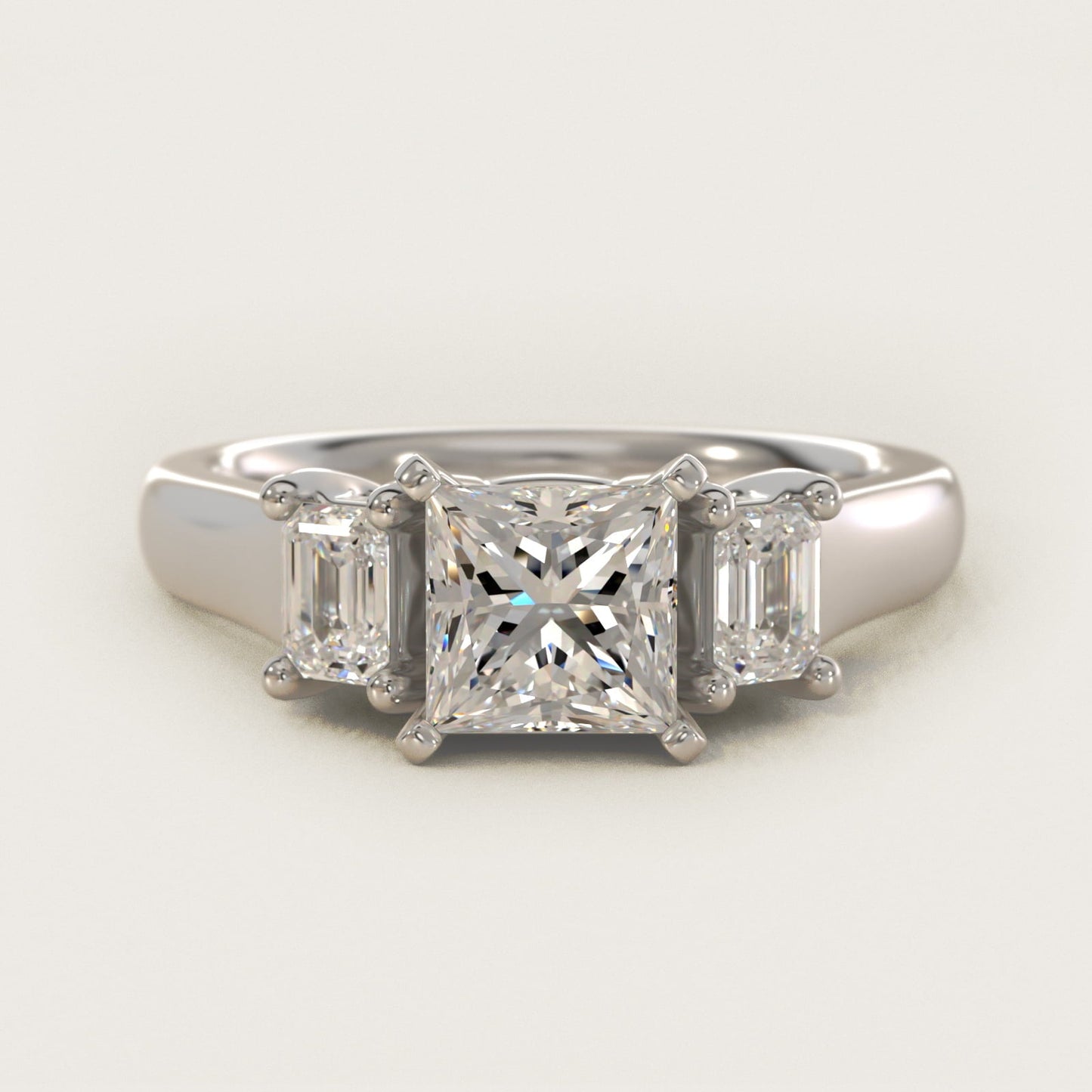 Three-Stone Emerald-Cut Diamond Engagement Ring in 18k White Gold (1/3 ct tw.) By Zac Zac Posen - Princess Center