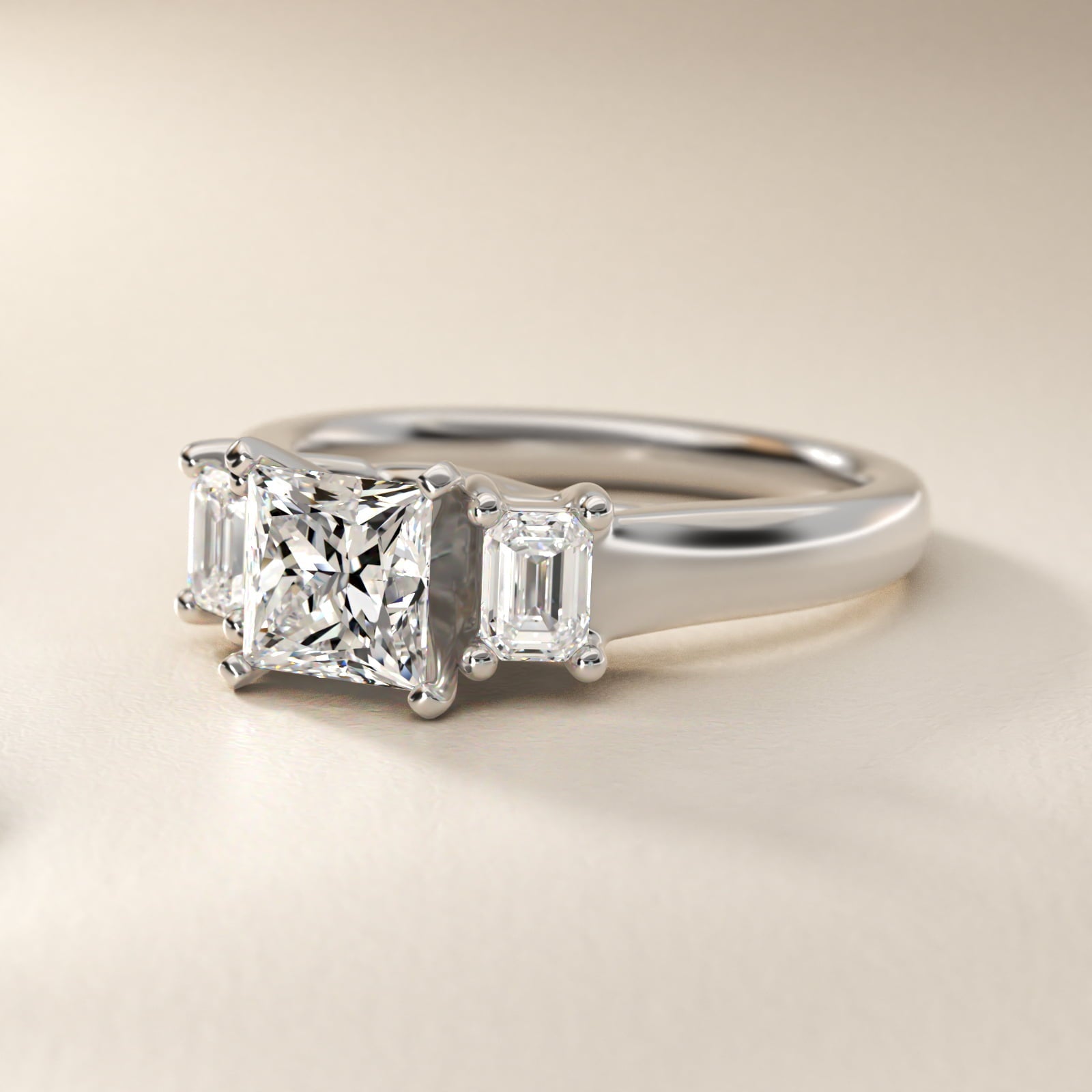 Three-Stone Emerald-Cut Diamond Engagement Ring in 18k White Gold (1/3 ct tw.) By Zac Zac Posen - Princess Center