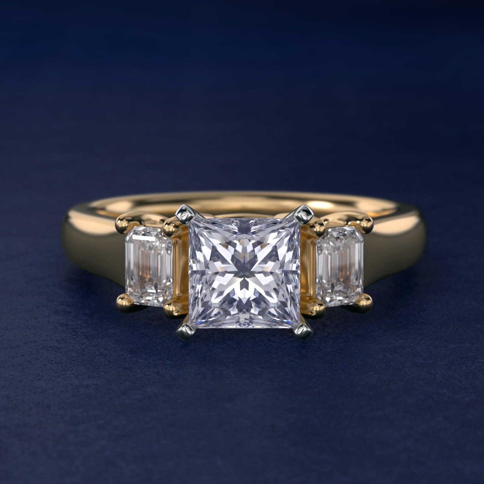 Three-Stone Emerald-Cut Diamond Engagement Ring in 14K Yellow Gold (1/3 ct tw.) By Zac Zac Posen - Princess Center