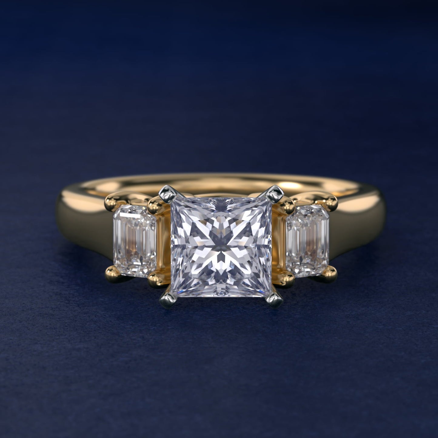 Three-Stone Emerald-Cut Diamond Engagement Ring in 18k Yellow Gold (1/3 ct tw.) By Zac Zac Posen - Princess Center