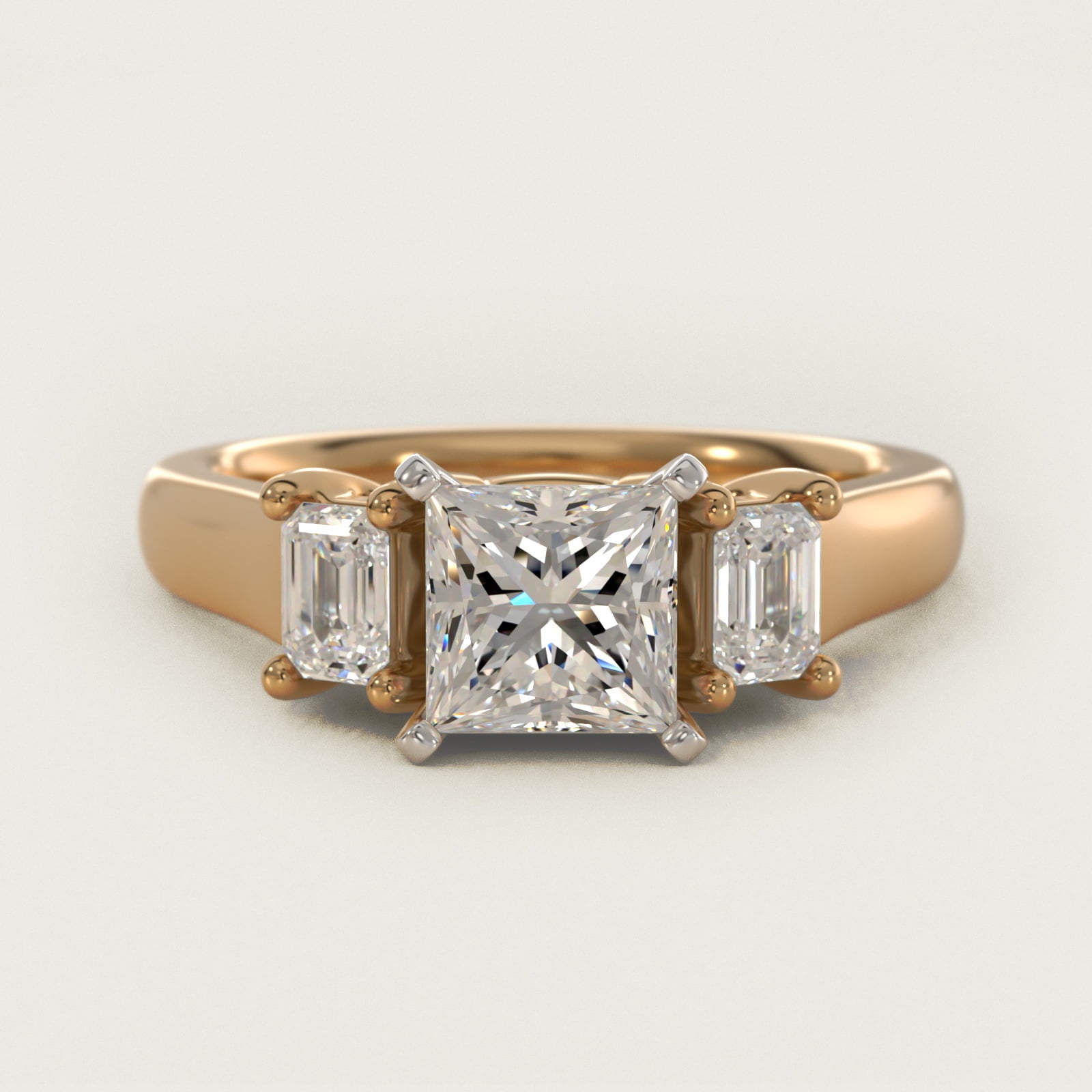 Three-Stone Emerald-Cut Diamond Engagement Ring in 14K Yellow Gold (1/3 ct tw.) By Zac Zac Posen - Princess Center