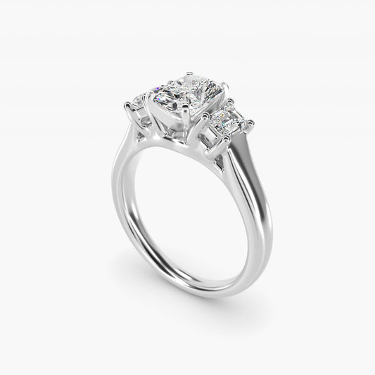 Three-Stone Emerald-Cut Diamond Engagement Ring in 14k White Gold (1/3 ct tw.) By Zac Zac Posen - Radiant Center