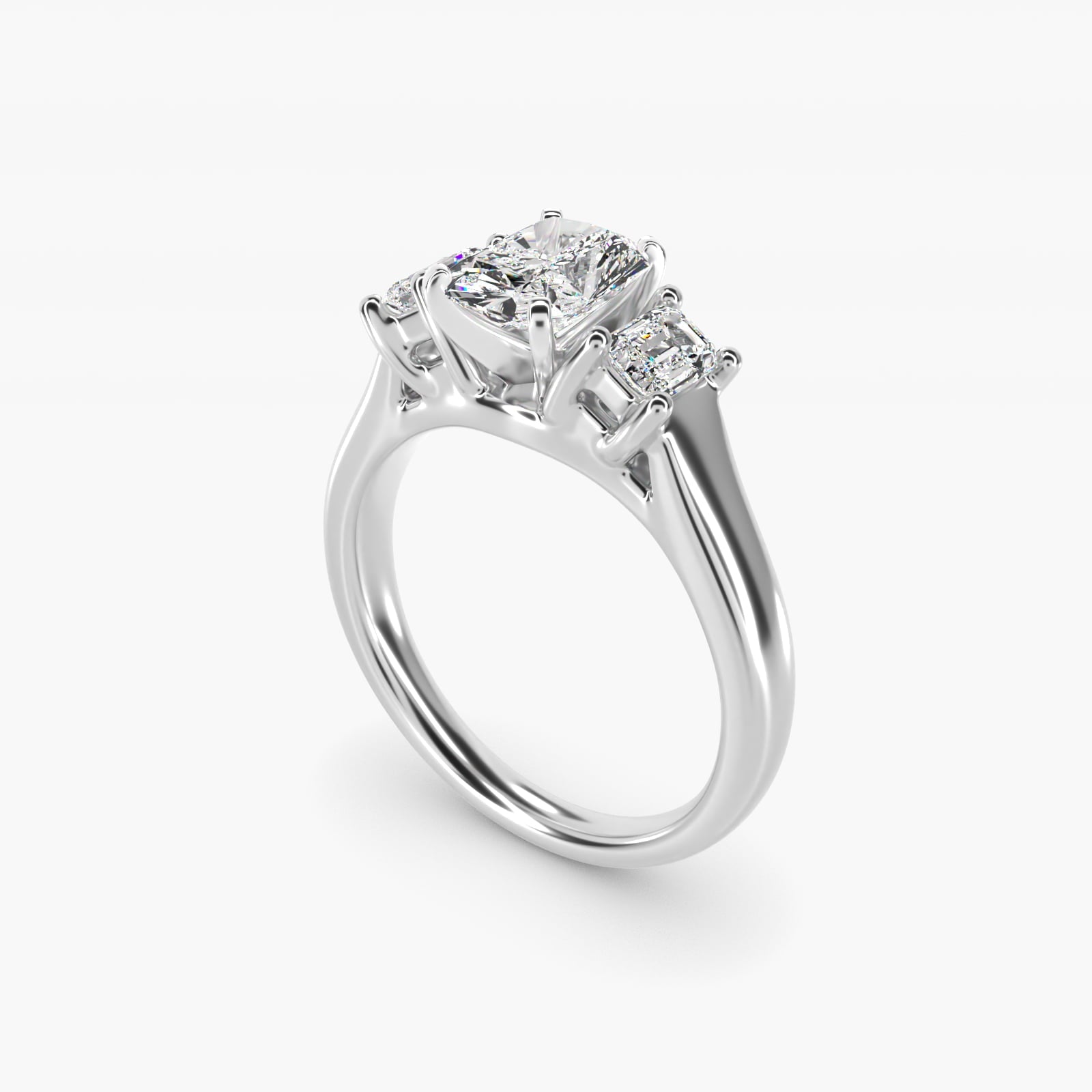 Three-Stone Emerald-Cut Diamond Engagement Ring in 18k White Gold (1/3 ct tw.) By Zac Zac Posen - Radiant Center
