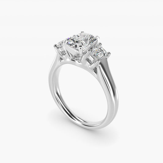 Three-Stone Emerald-Cut Diamond Engagement Ring in 18k White Gold (1/3 ct tw.) By Zac Zac Posen - Radiant Center