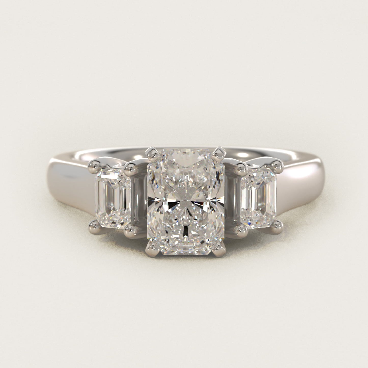 Three-Stone Emerald-Cut Diamond Engagement Ring in 14k White Gold (1/3 ct tw.) By Zac Zac Posen - Radiant Center