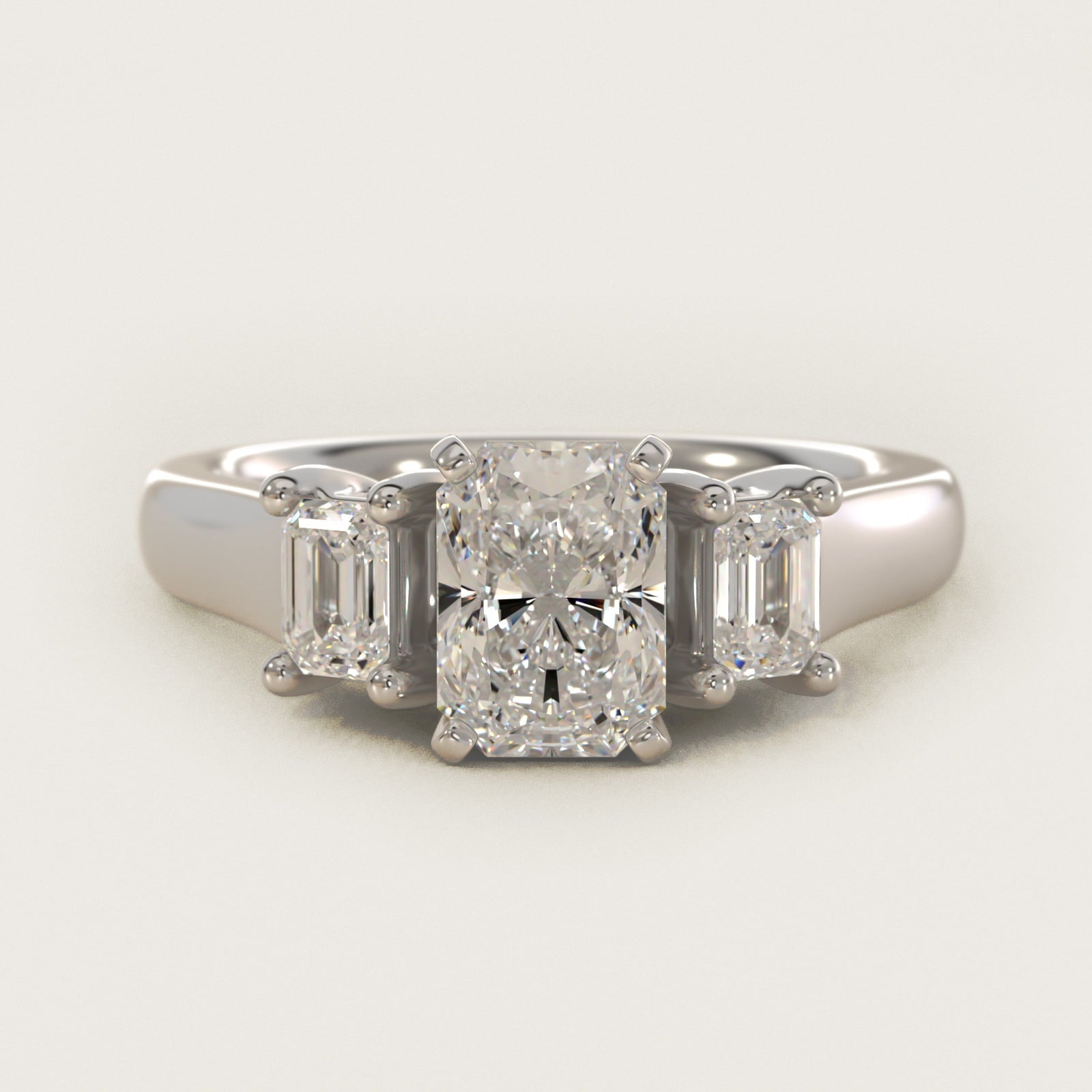 Three-Stone Emerald-Cut Diamond Engagement Ring in 18k White Gold (1/3 ct tw.) By Zac Zac Posen - Radiant Center